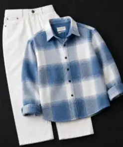 Classic Blue and White Checkered Shirt with White Denim Set