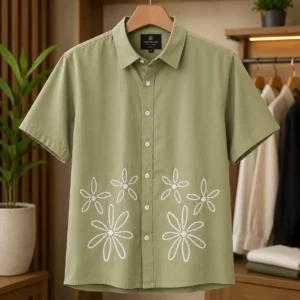 Men’s Premium Floral Embroidered Shirt | Stylish Casual Half Sleeve Shirt | Trendy Summer Fashion Wear