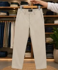 Men’s Classic Casual Trousers – Beige Solid Slim Fit Pants