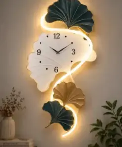 Premium LED Wall Clock with Decorative Leaf Design – Modern Lighted Wall Decor