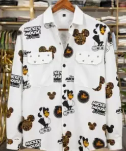 Men’s Trendy Cartoon Printed Shirt – White Mickey Print Half Sleeve Shirt