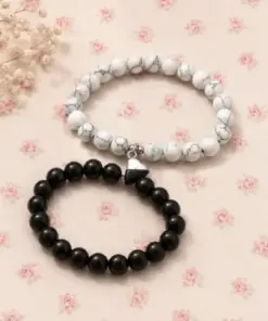 Yin Yang Couple Beaded Bracelet Set – Matching Black & White Stone Bracelets