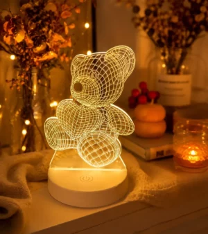 3D Teddy Bear LED Night Lamp – Cute Decorative Table Light