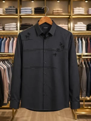 Men’s Premium Office Wear Shirt – Dark Grey Full Sleeve