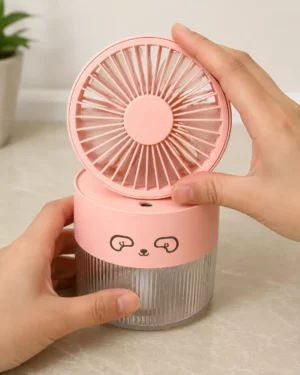 Cute Portable Mini Fan with Humidifier – Pink Rechargeable Desk Fan