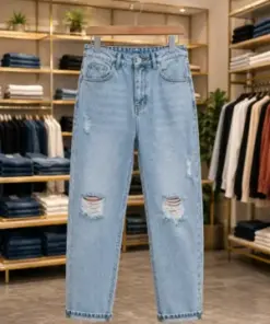 Men’s Cool Ripped Denim Jeans – Light Blue Slim Fit Daily Wear
