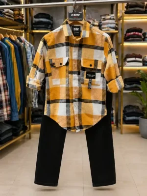 Men’s Smart Wear Combo Set – Checked Shirt with Solid Pants