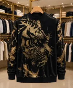 Men’s Luxury Tiger Print Sweatshirt – Black Full Sleeve Premium Wear