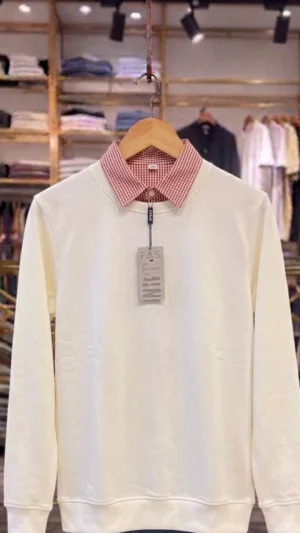 Men’s Smart Layered Knit Sweater – Ribbed Pullover with Shirt Collar