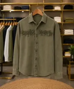 Men’s Urban Printed Shirt – Olive Green Full Sleeve Casual Shirt