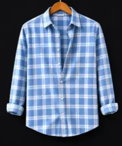 Trendy Light Blue Plaid Casual Wear Shirt