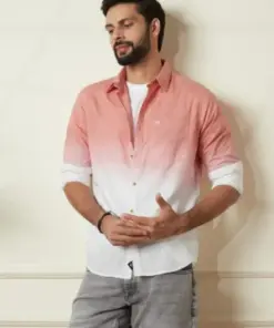 Men's Pink & White Ombre Casual Shirt