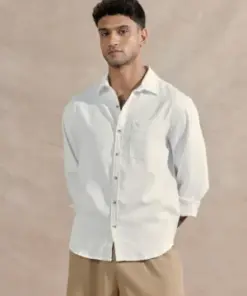 Men’s Classic White Textured Cotton Long Sleeve Shirt