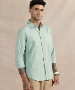Men’s Mint Green Solid Cotton Casual Shirt