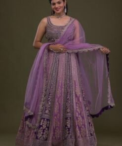 Purple Stonework Georgette Readymade Lehenga
