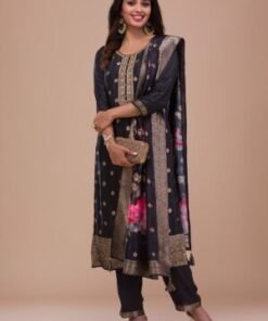 Black Zariwork Art Silk Readymade Salwar Suit