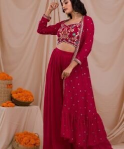 Rani Pink Zariwork Georgette Readymade Sharara Suit