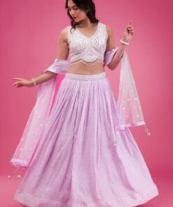 Lavender Threadwork Georgette Readymade Lehenga