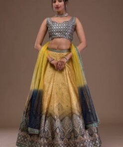 Mustard Mirrorwork Banarasi Readymade Lehenga