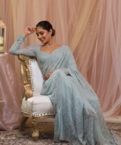 Sky Blue Georgette Designer Saree