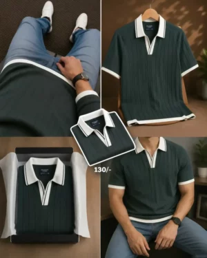 Men’s Ribbed Polo & Casual Shirt Combo | Premium Half Sleeve Summer T-Shirts for Men | Trendy Casual Wear