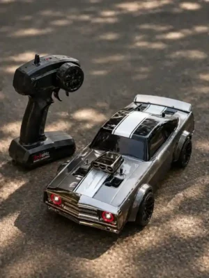 Stylish Grey RC Muscle Car – Racing Design with Front LED Lights